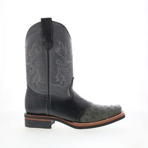 King Exotic Mens Ostrich Saddle Mid Square Rubber Sole Gray Boots (NWT)